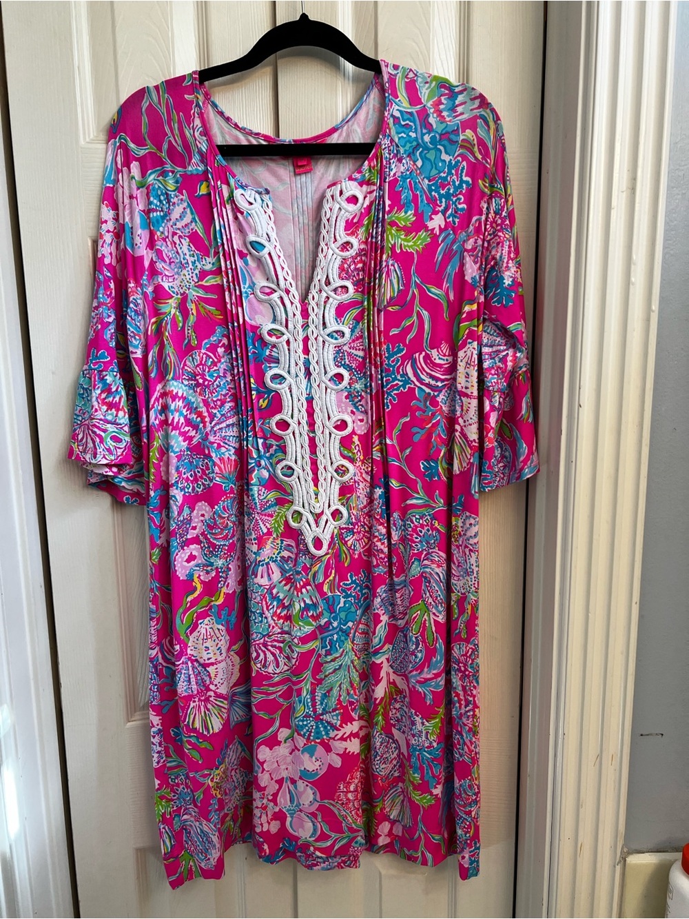 Lilly Pulitzer Pink Multicolor Floral Midi Dress with Lace Trim